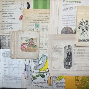 75 pc VTG Book Pages LOT School Workbooks/Illustrations~Junk JOURNALS~Scrapbook